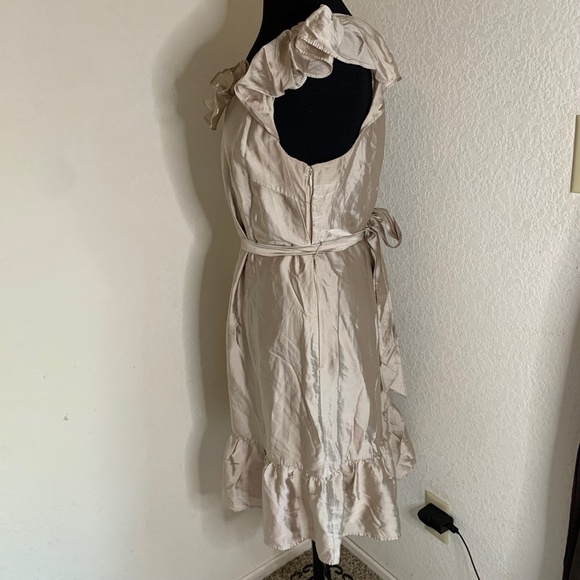 LOFT Ann Taylor Shiny Light Gold Ruffle Fit And Flare Pretty Dress Size 12(1067) - Picture 6 of 16